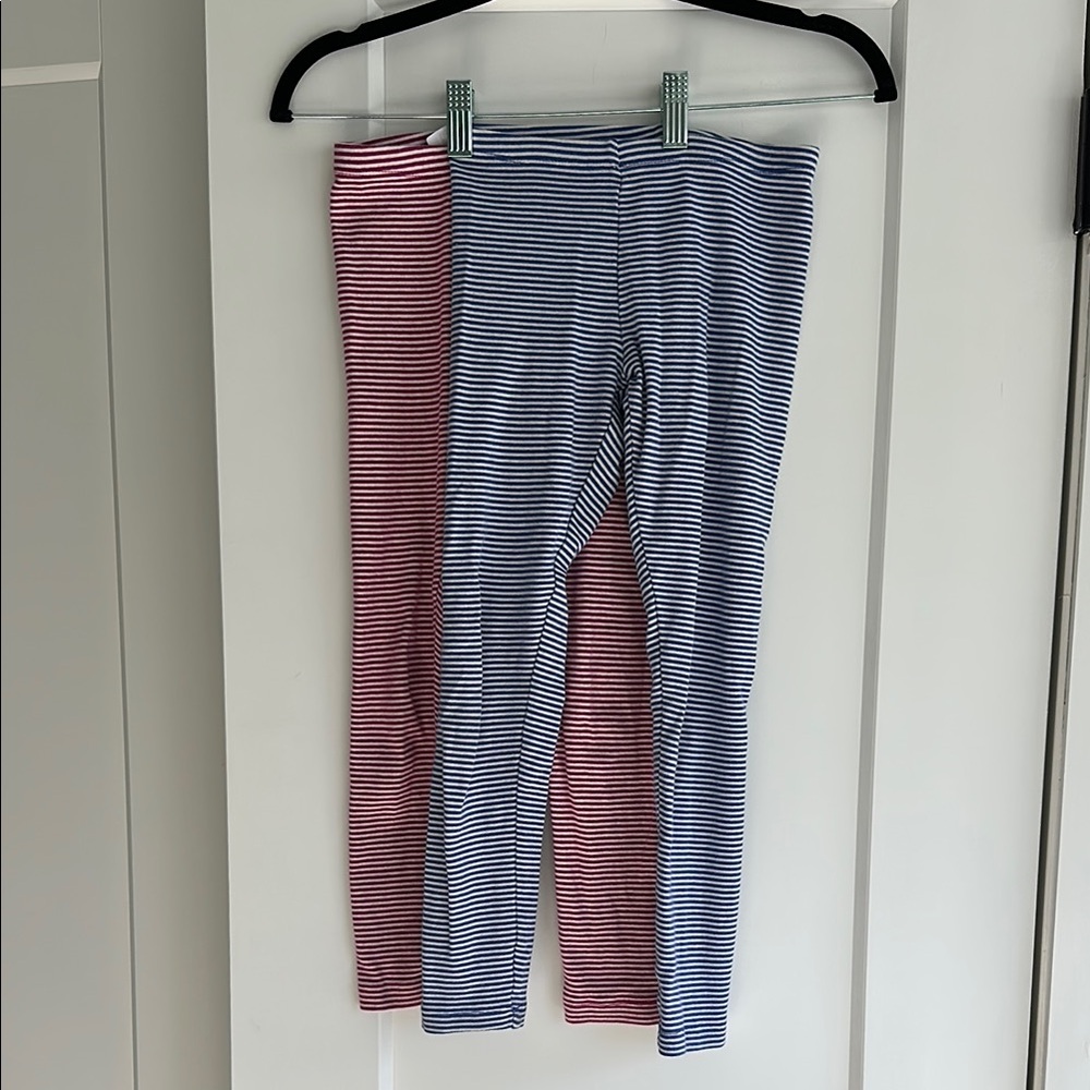 Tea Collection - size 7 - lot of 2 Striped Kids Leggings - Raspberry and Navy